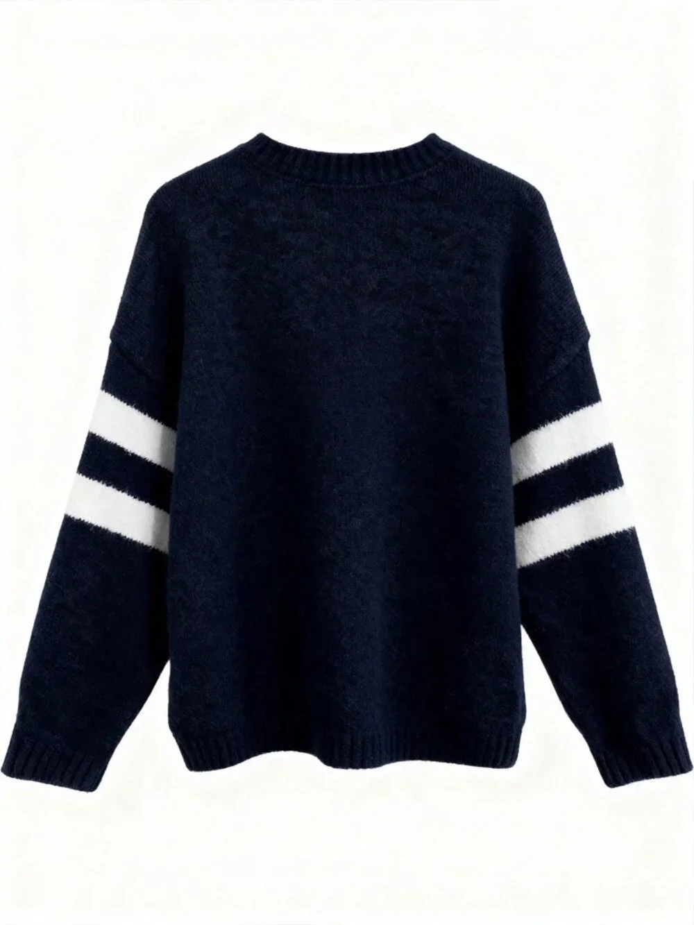 Navy Blue Casual Women's Round Neck Jacquard Star Pattern Long Sleeve Sweater